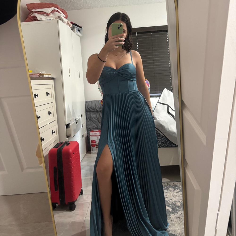 Azazie Teal Pleated Corset Dress (Brand New with Tags!)